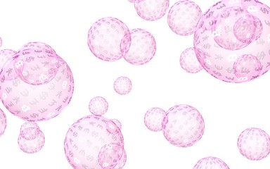 Bitcoin economic financial bubble. Cryptocurrency 3D illustration. Business concept. Pink bubbles on white background. Bit, Coin, mining concept