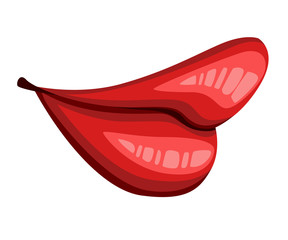 Red lips kiss. Flat style mouth and lips. Kiss sexy logo icon for card. Vector illustration isolated on white background