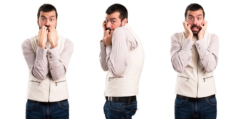 Set of Frightened handsome man with vest