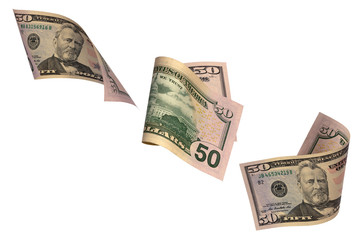 Fifty dollar bills isolated on white background