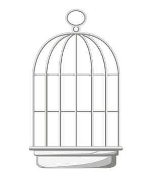 Silver bird cage icon. Flat vector illustration isolated on white background