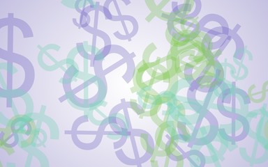 Multicolored translucent dollar signs on white background. Green tones. 3D illustration