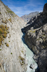 The canyon of Massa (Massaschlucht) between Bettmeralp and Riederalp with the river Massa, vertical