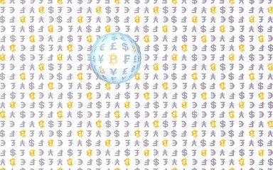 Bitcoin on white background. Digital currency symbol. Wave effect, currency market fluctuations. Business concept. 3D illustration