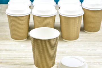 Brown cardboard take away paper cups