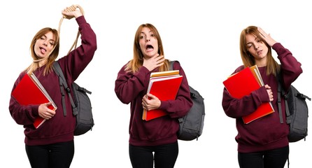 Set of Student woman drowning herself