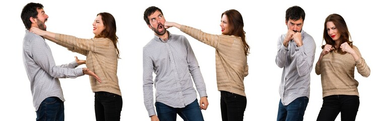 Set of Woman giving a punch at a man