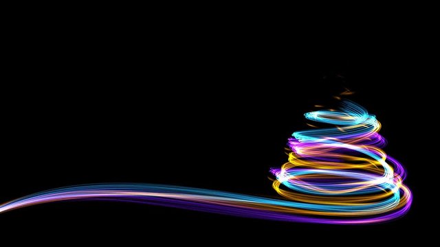 Christmas Tree From Yellow, Blue And Purple Neon Streaks