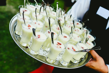 Cold appetizers served at a wedding