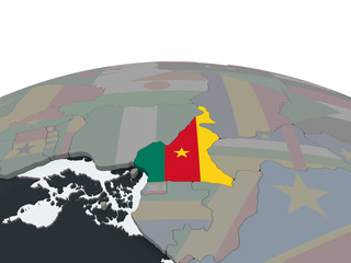 Cameroon with flag on globe
