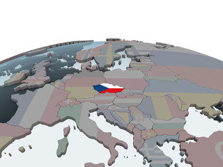 Czech republic with flag on globe