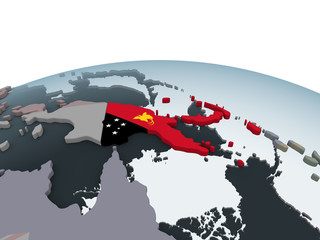 Papua New Guinea with flag on globe