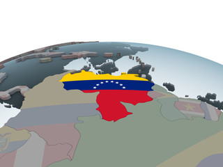 Venezuela with flag on globe