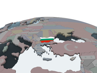Bulgaria with flag on globe