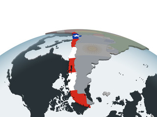 Chile with flag on globe