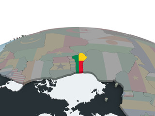 Benin with flag on globe