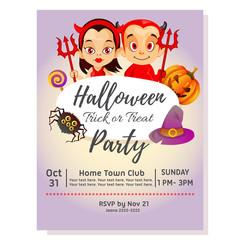 halloween party poster with couple devil