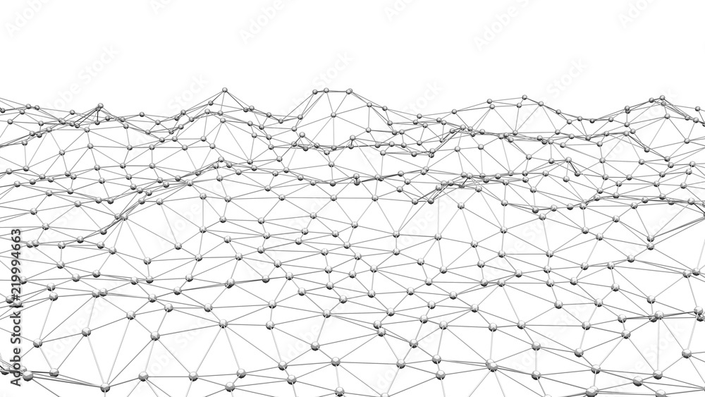 Poster digital data and network connection triangle lines and spheres in technology concept on white backgr