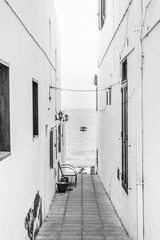 Black and white thin street, Arrieta, Lanzarote,Spain