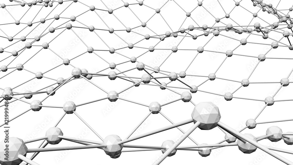 Poster digital data and network connection triangle lines and spheres in technology concept on white backgr