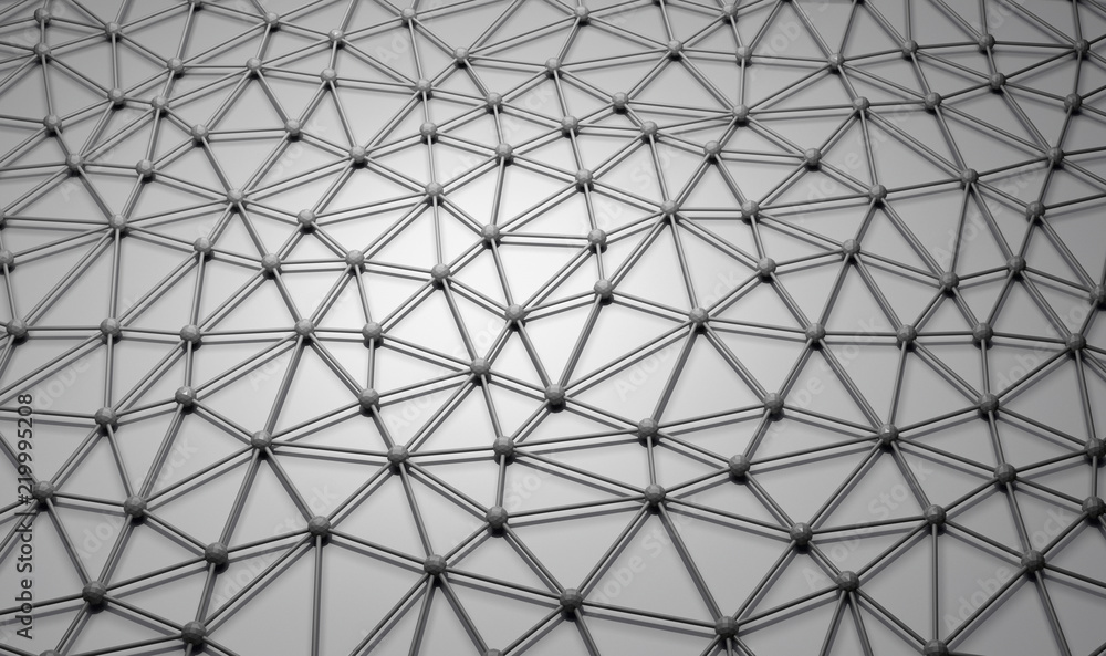 Poster digital data and network connection triangle lines and spheres in technology concept on white backgr