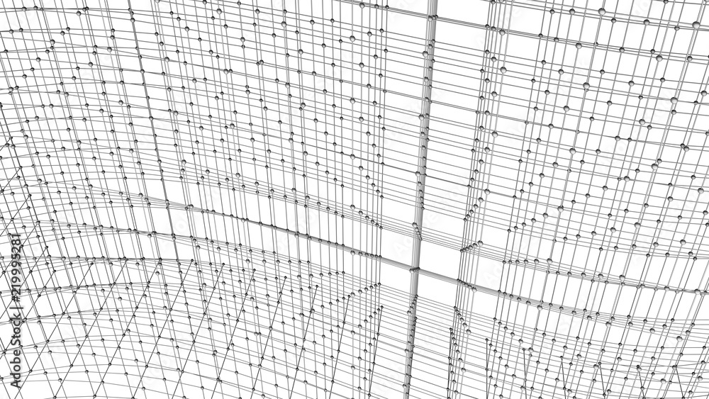 Poster digital data and network connection triangle lines and spheres in technology concept on white backgr