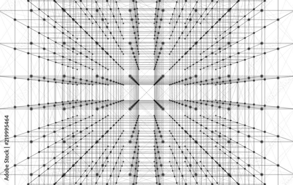 Poster digital data and network connection triangle lines and spheres in technology concept on white backgr