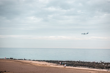 Fototapeta na wymiar A plane landing in Lanzarote, Spain
