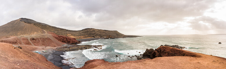 Landscape of Canary beach of Timanfaya, Lanzarote, Spain