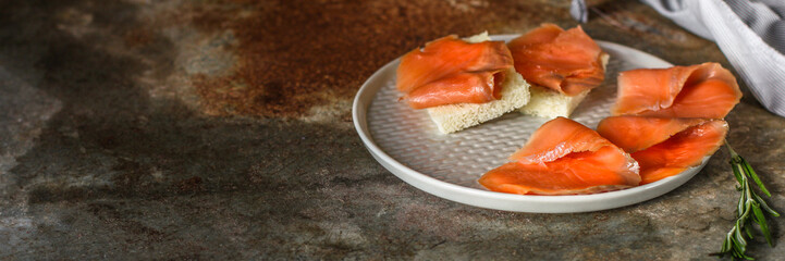 Fresh fish. Salmon fillet on black background. . food background. top view