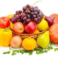 Naklejka na ściany i meble Fruits and vegetables isolated on a white background.