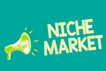 Text sign showing Niche Market. Conceptual photo Subset of the market on which specific product is focused Megaphone loudspeaker green background important message speaking loud