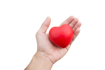 Red heart ball : Stress reliever foam ball the red heart shape on woman hand isolated on white background with clipping path