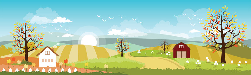 Obraz premium Panoramic of Countryside landscape in autumn