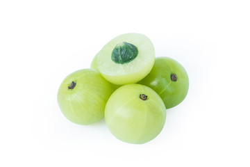 Indian gooseberry or Amla (Phyllanthus emblica) isolated on white background with clipping path