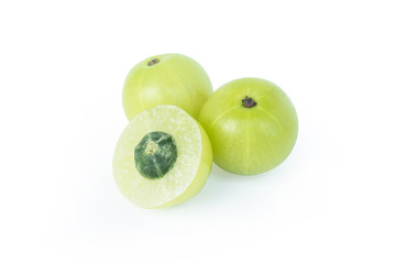 Indian gooseberry or Amla (Phyllanthus emblica) isolated on white background with clipping path