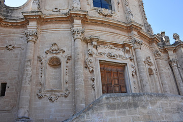 Italy, Puglia region, Massafra, church of San Agostino in baroque style, abandoned. View and details.