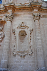 Italy, Puglia region, Massafra, church of San Agostino in baroque style, abandoned. View and details.