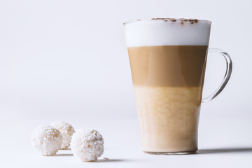 coffee latte with dessert on a white background