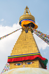 Boudhanath Stupa and prayer flags in Kathmandu