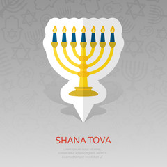 Menorah. Rosh Hashanah pin map icon. Shana tova