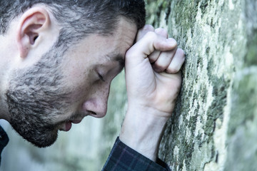 depressed man (body language, gestures, psychological portrait)
