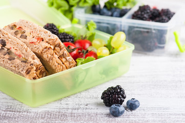 Vegetarian sandwich and berries