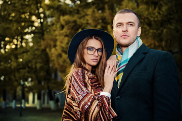 autumn potrait of young couple