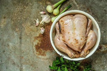 chicken. raw whole chicken. background. . food background. top view