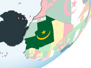 Mauritania with flag on globe