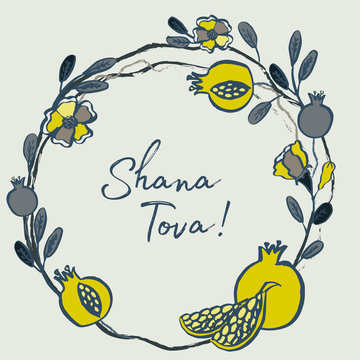 Rosh Hashanah card - Jewish New Year. Greeting text Shana tova