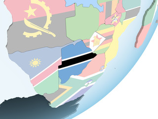 Botswana with flag on globe