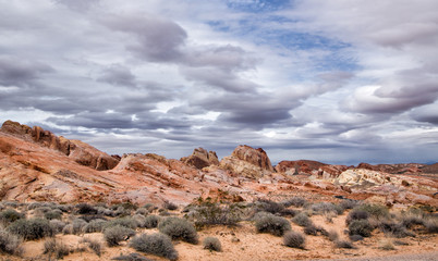Desert landscape with cumulus clouds