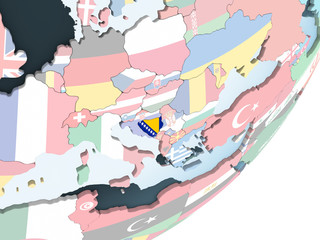 Bosnia and Herzegovina with flag on globe